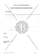 Notice to Directors of Board Meeting